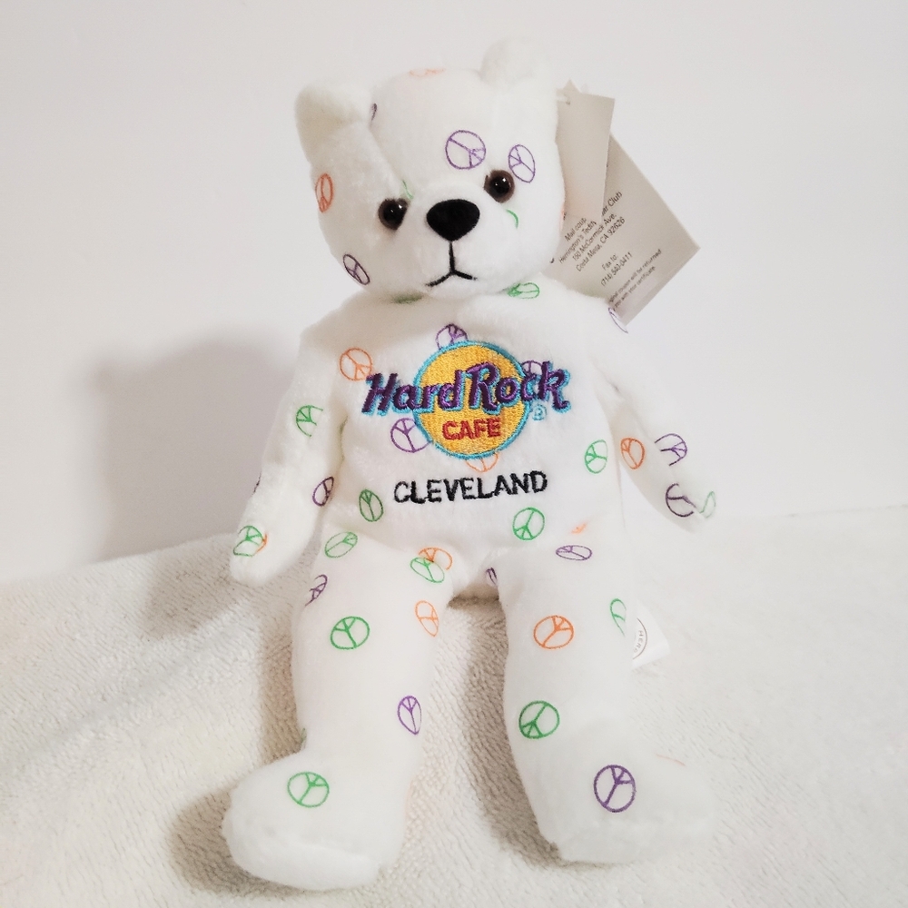 2005 Hard Rock Cafe 'Cleveland' Harrington Teddy Bear Ltd Edition Peace Sign NWT